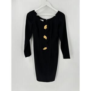 Santa Fe Vintage Dress Womens 2 Black Gold Leaf Applique Long Sleeves Full Zip